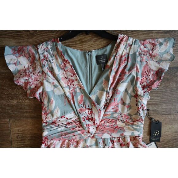 Adrianna Papell Sz 16 Aqua Multi Floral Printed Surplice Fit & Flare Dress - Picture 7 of 14